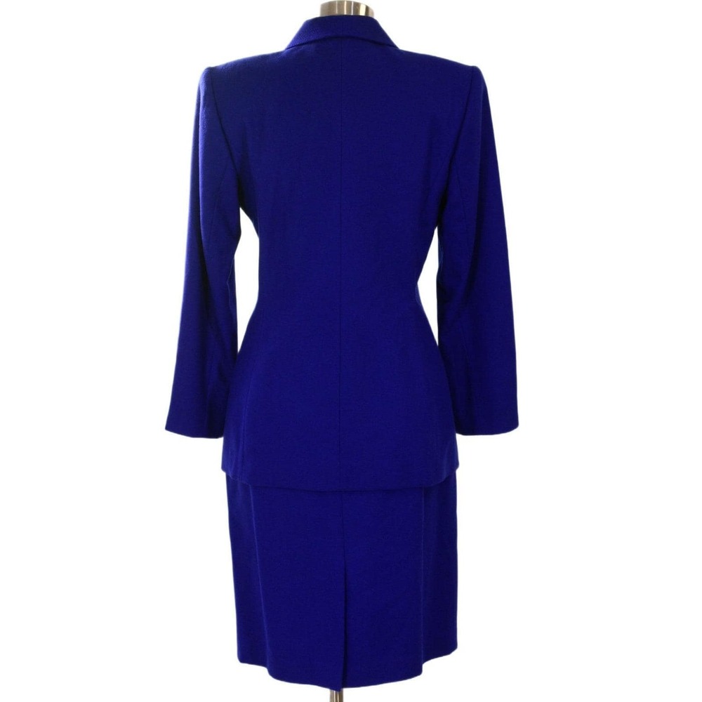 90s Vintage Le Suit Skirt Suit Womens 8 Cobalt Blue Double Breasted Shawl Lapel - Picture 5 of 10